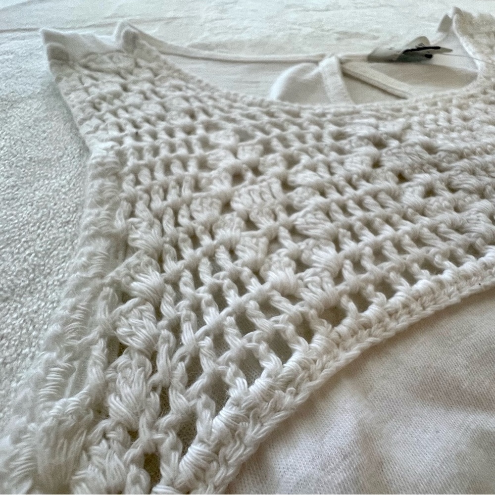 Lucky Brand Crochet Peplum Top Sleeveless Double Band Waist White XS 7WP6683 NWT - Picture 9 of 16